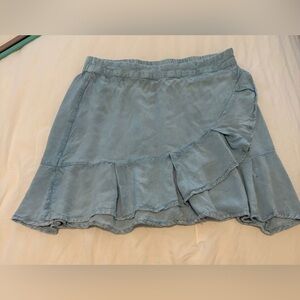 Blue Ruffled Wrap Mini Skirt